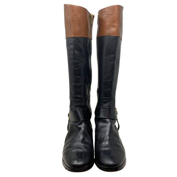 Michael Kors Leather Riding Equestrian Knee Boots AA13G Black & Tan Sz 10 READ - Picture 7 of 13